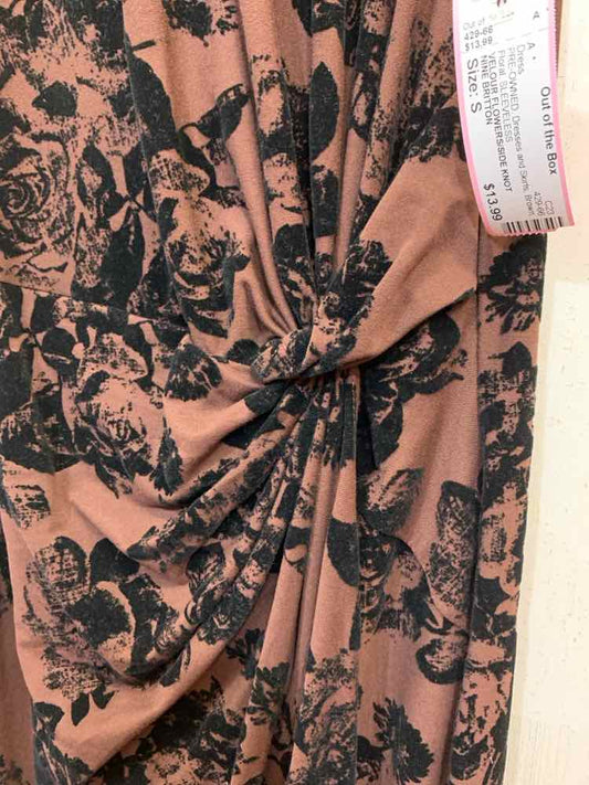 PRE-OWNED NINE BRITTON Dresses Size S Brown Floral SLEEVELESS W/SIDE KNOT Dress