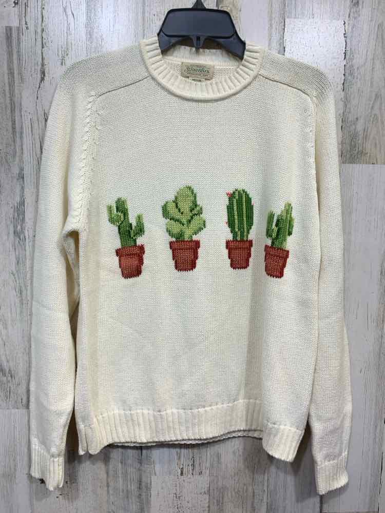 PRE-OWNED ST. JOHNS BAY Size M Cream LONG SLEEVES VINTAGE KNIT CREWNECK SWEATER