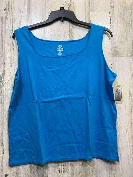 PRE-OWNED RUBY RD Tops Size 1X ELECTRIC BLUE COTTON Solid SLEEVELESS Tank Top