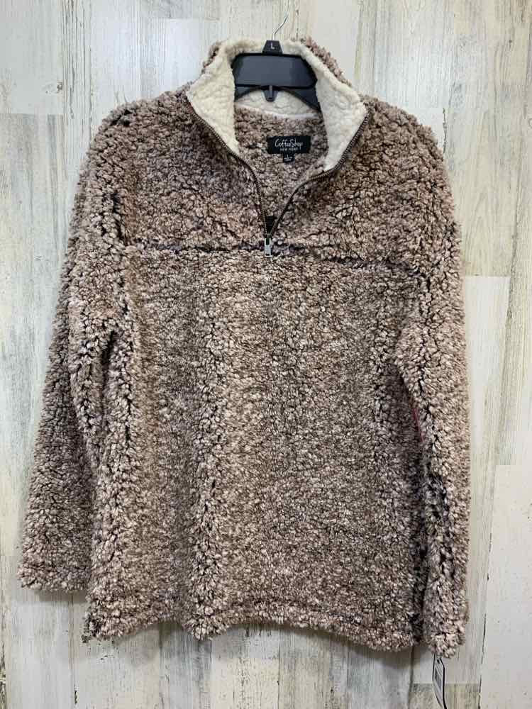 NWT COFFEE SHOP JACKETS / COATS Size L BROWN/WHT Fleece JACKET Jacket/BROW
