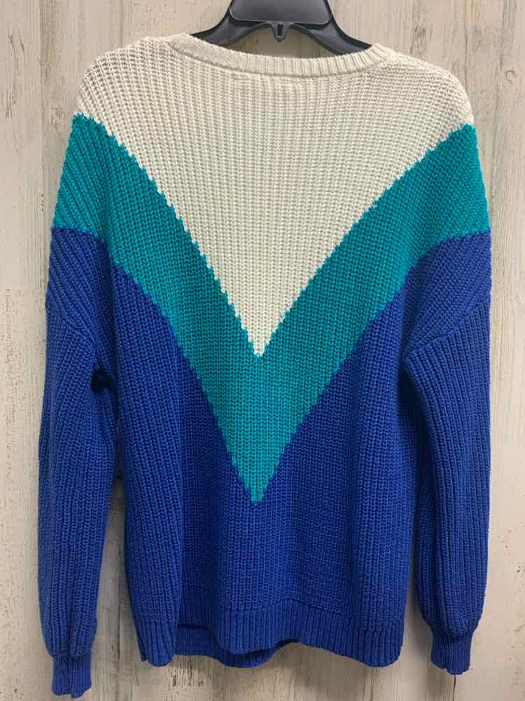 TIME & TRU Tops Size XL WHT/ROYAL BLU/TEAL CHEVRON SWEATER Sweater
