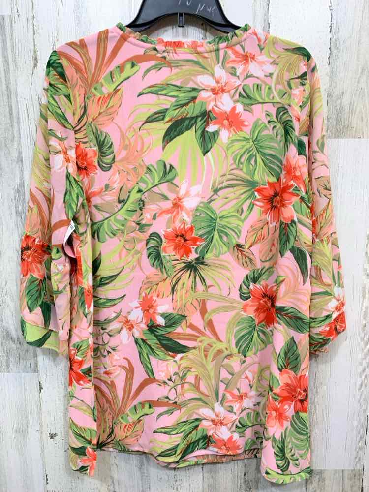 PRE-OWNED J JILL Tops Size M PINK/GREEN/CORAL TROPICAL FLOWY Shirt/TROPICAL FLOW