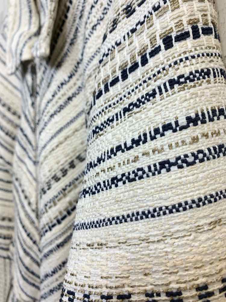 NWT CHICO'S Size 3 JACKETS / COATS WHT/BLK/GRAY Stripe LONG SLEEVE TWEED BLAZER