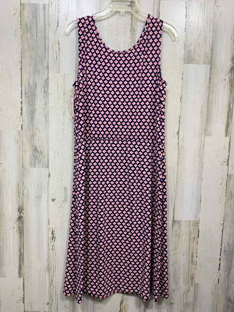 PRE-OWNED TALBOTS Size L NVY/WHT/PNK Floral SLEEVELESS/KEYHOLE NECKLINE DRESS
