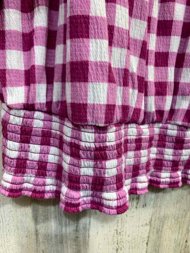 PRE-OWNED EST 1946 Tops Size XL WHT/PLUM Checkered SHORT SLEEVES/LACE TRI Blouse