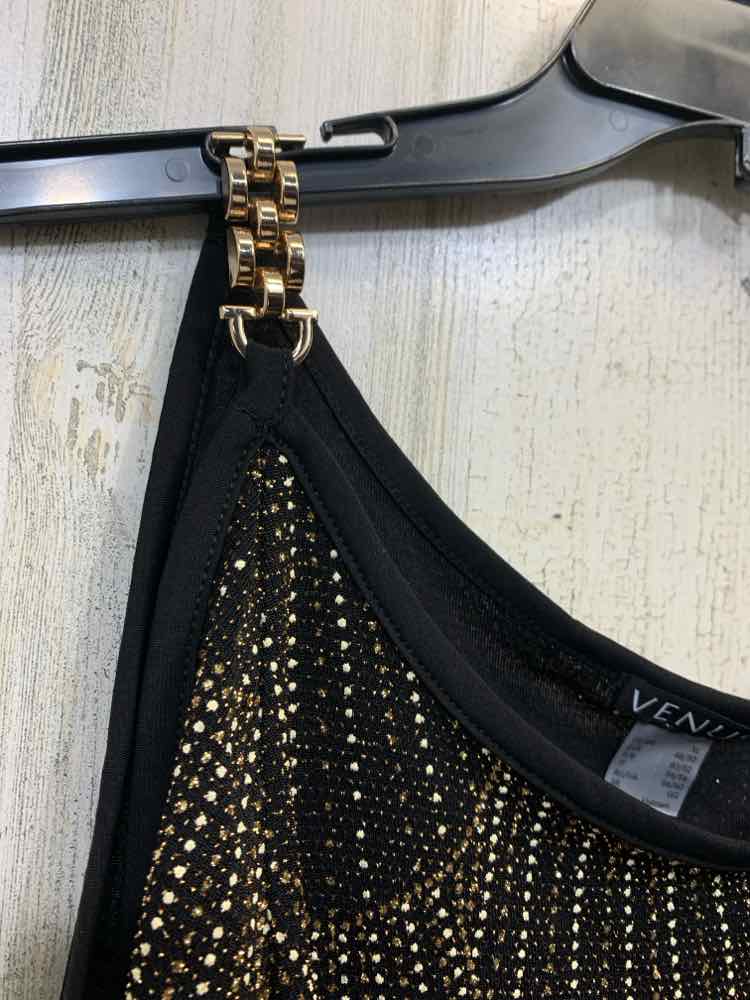 PRE-OWNED VENUS Tops Size XL BLACK/GOLD STUDS COLD SHOULDERS TOP/BLACK/GOLD STUD
