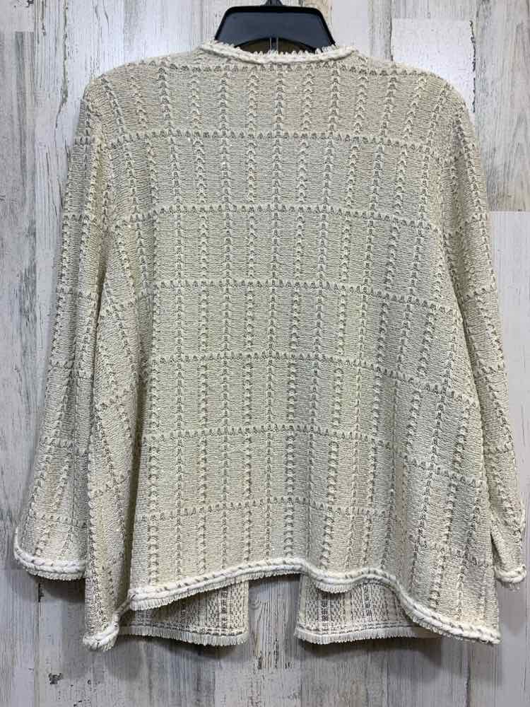 PRE-OWNED CHICO'S Size 3 JACKETS / COATS Cream TWEED 3/4 SLEEVE Blazer