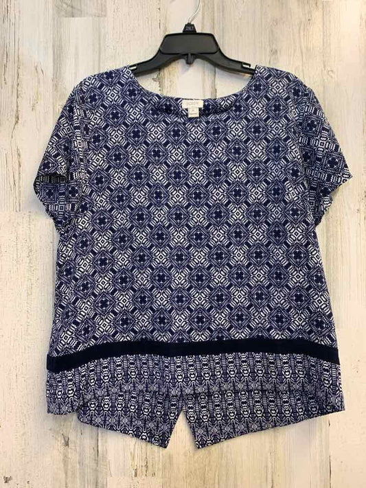 PRE-OWNED J CREW Tops Size XL NVY/WHT PATTERN SHORT SLEEVES TOP