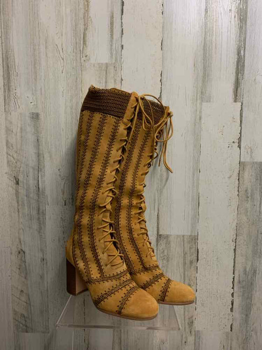 PRE-OWNED FREE PEOPLE SHOES 38 Tan HEEL Shoes/WHISKEY SUEDE KNEE HIGH BOOTS