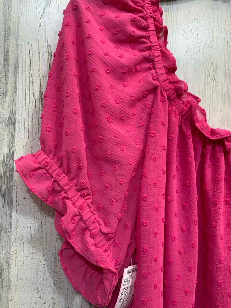 NWT CE CE PLUS SIZES Size 2X HOT PINK SWISS DOT SHORT SLEEVES Blouse/HOT PINK SW