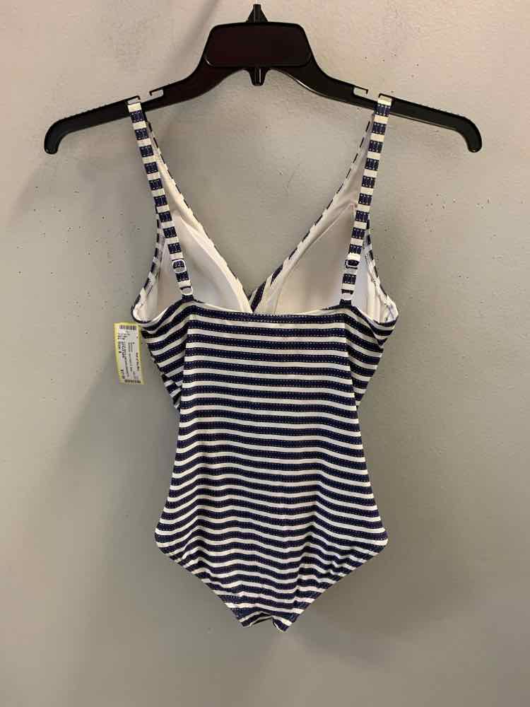 NIPTUCK SWIM Swimwear Size 8 NAVY/WHITE Stripe Swimsuit