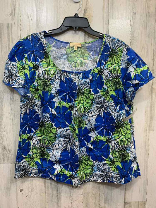 PRE-OWNED CHOICES Tops Size XL BLUE/WHITE/GREEN/BLACK Floral Blouse/FLORAL SHORT