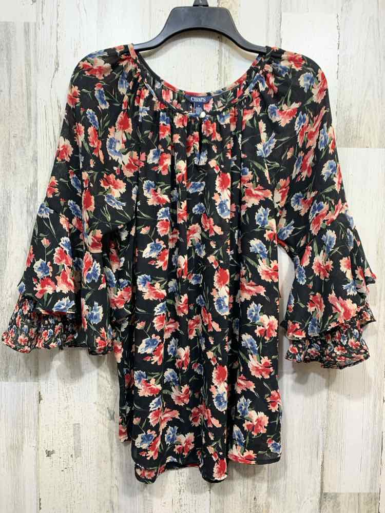 PRE-OWNED M Tops Size M BLK/PNK/WHT Floral BELL SLEEVES Blouse