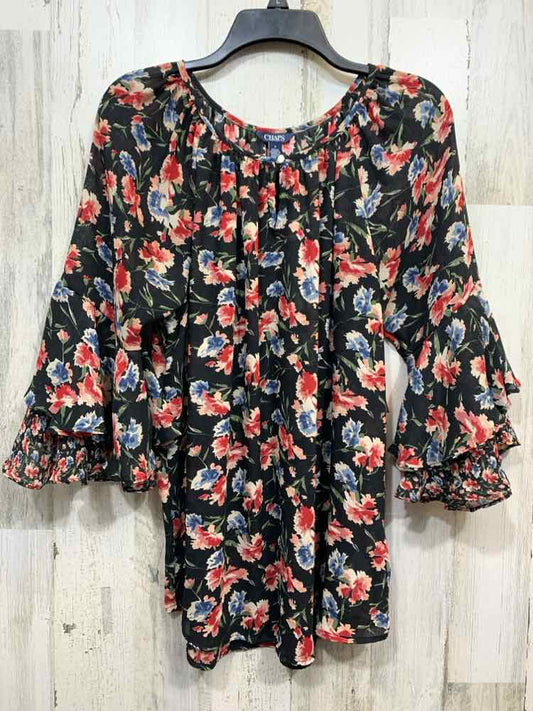 PRE-OWNED M Tops Size M BLK/PNK/WHT Floral BELL SLEEVES Blouse