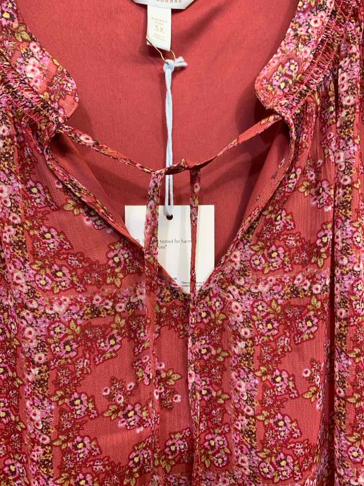 NWT LAUREN CONRAD Tops Size PLUS MAUVE/GREEN/PINK Floral RUFFLE SLEEVE Blouse/FO