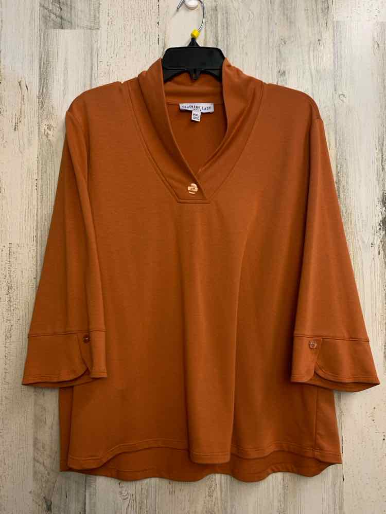 PRE-OWNED SOUTHERN BREEZE Tops Size PXL Pumpkin 3/4 SLEEVE TOP/V NECKLINE