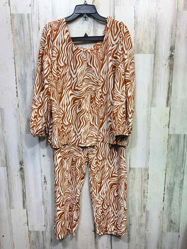 PRE-OWNED Size XL BAR lll BOTTOMS BRWN/WHITE ZEBRA WIDE LEG 2PC Ensemble