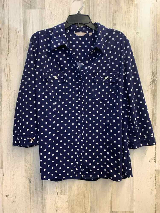 PRE-OWNED CORAL BAY Tops Size XL NAVY/WHT Polka Dot LONG SLEEVES TOP