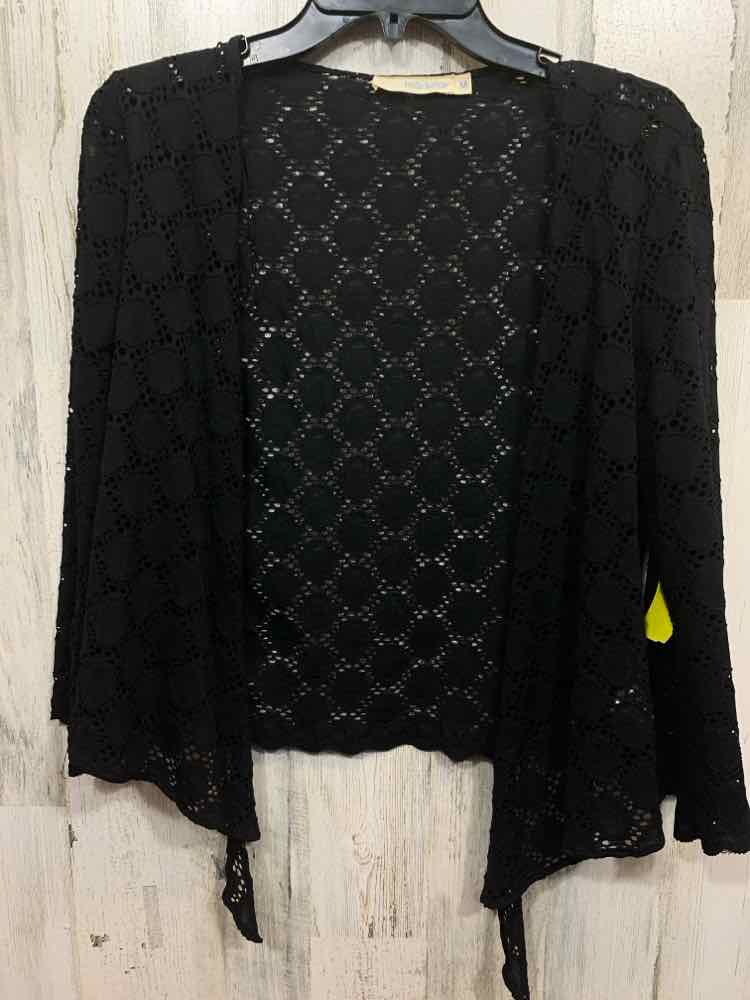 PRE-OWNED BELLE FRANCE Tops Size M Black Knit NYLON/SPANDEX CROCHET Cardigan