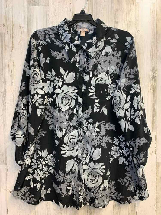 WHITE STAG PLUS SIZES Size 3X BLK/GRAY ROSES 3/4 LENGTH Shirt