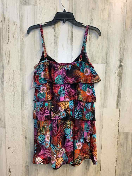 PRE-OWNED FIT 4U Swimwear Size 14 Multi-Color TROPICAL ONE PIECE Swimsuit/ONE PI