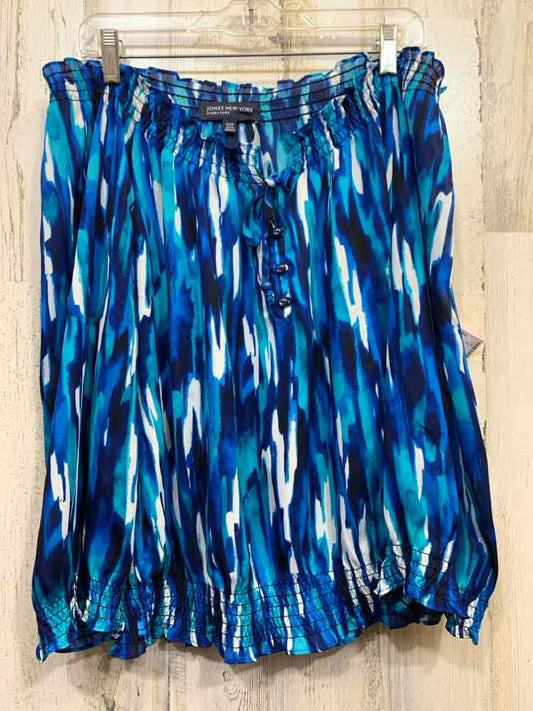 PRE-OWNED JONES NEW YORK Tops Size S NAVY/BLUE/TEAL/WHITE WATERCOLOR Blouse/OFF