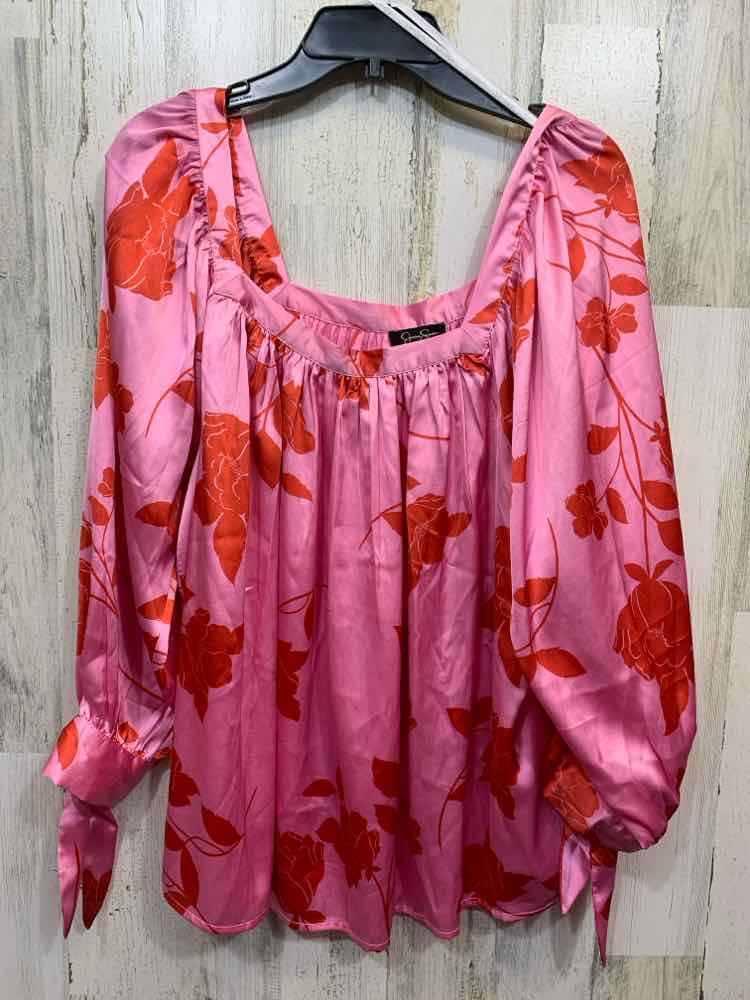 NWT JESSICA SIMPSON PLUS SIZES Size 2X PINK/RED TROPICAL 3/4 SLEEVE Blouse/TROPI