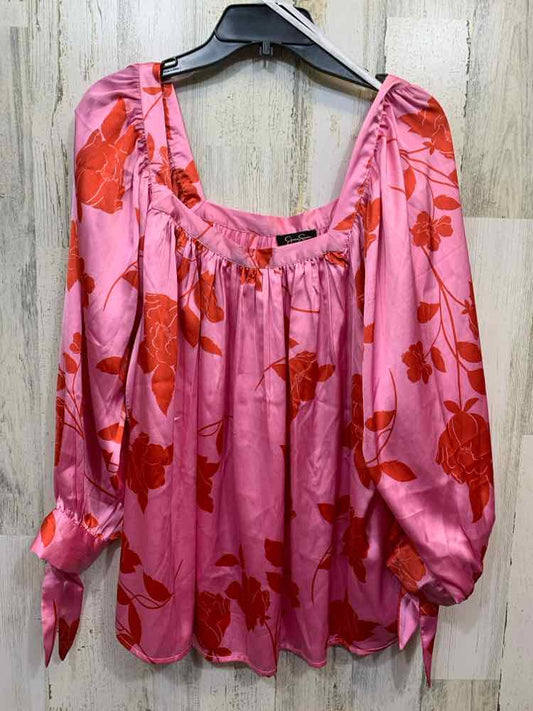 NWT JESSICA SIMPSON PLUS SIZES Size 2X PINK/RED TROPICAL 3/4 SLEEVE Blouse/TROPI
