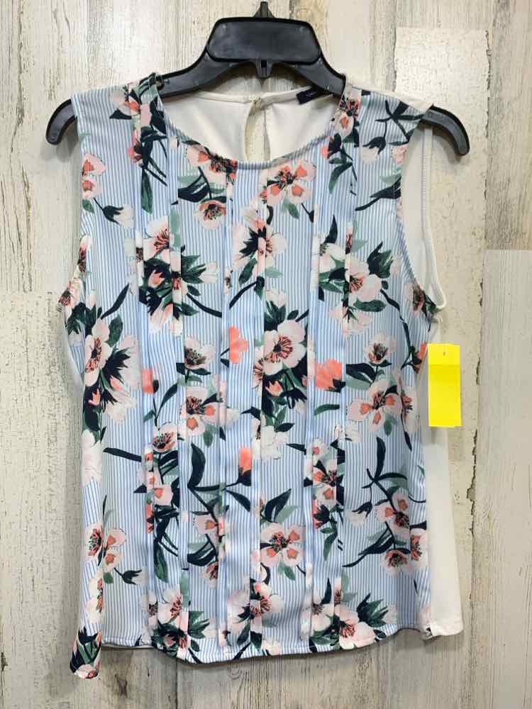 PRE-OWNED TOMMY HILFIGER Tops Size M LIGHT BLUE/WHT/GREEN/PEACH Floral Tank Top/