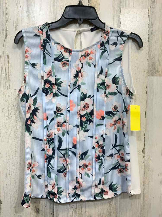 PRE-OWNED TOMMY HILFIGER Tops Size M LIGHT BLUE/WHT/GREEN/PEACH Floral Tank Top/