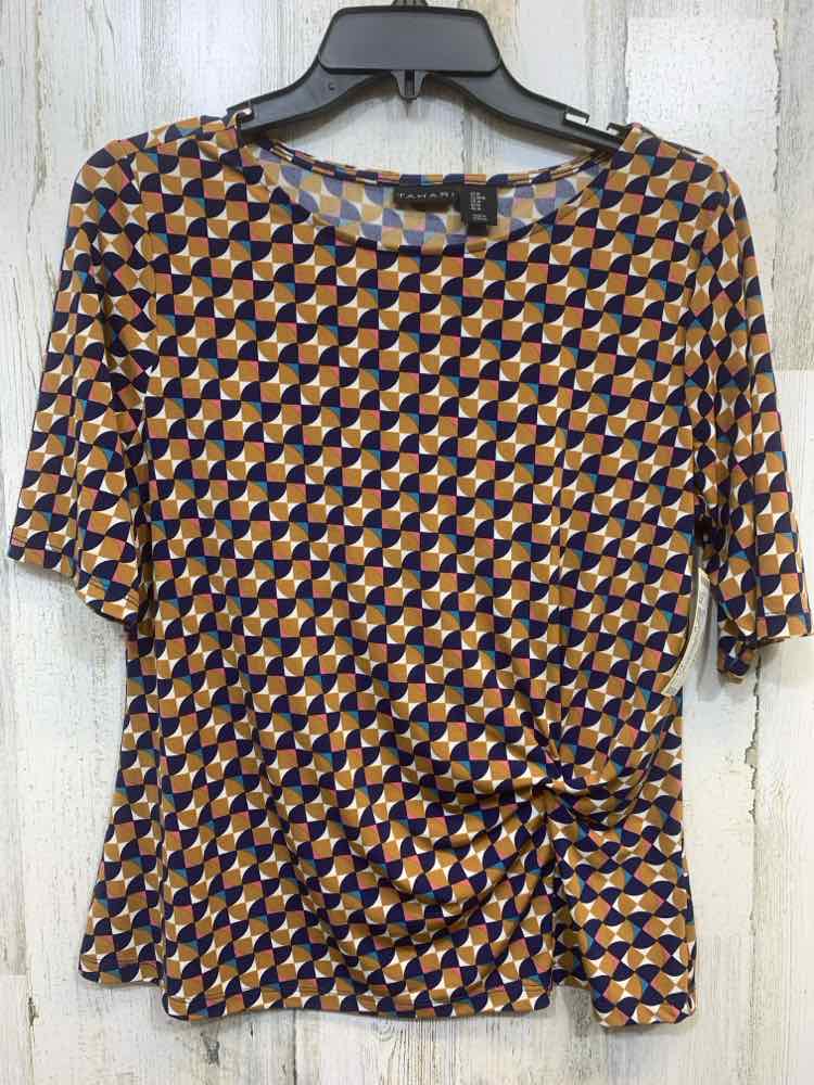 PRE-OWNED TAHARI Tops Size M BROWN/NAVY/WHITE/PINK/TEAL ABSTRACT Blouse/ABSTRACT