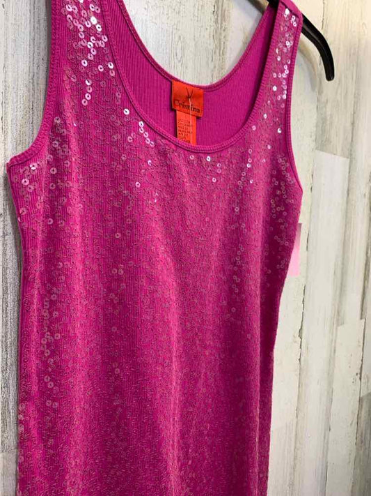 NWT CRISTINA Tops Size L Fuschia SEQUINED TANK TOP Tank Top/FUCHSIA SEQUINED TAN