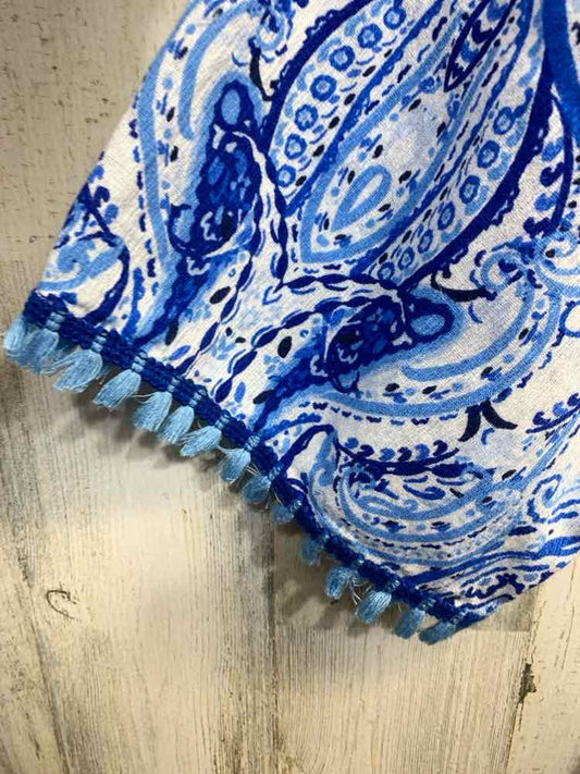 PRE-OWNED RAFAELLA PLUS SIZES Size 1X WHITE/BLUE Paisley FLOWY Blouse/WHITE/BLUE