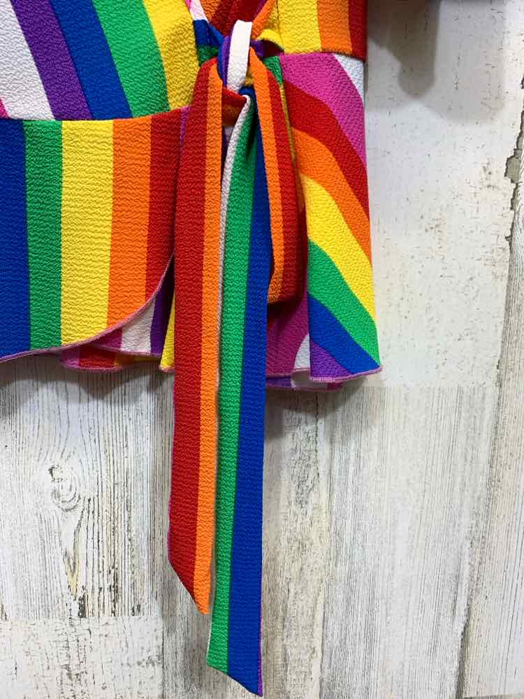 NWT CHA CHA VENTE Tops Size S RAINBOW STRIPES TIE WAIST Blouse/RAINBOW STRIPE TI