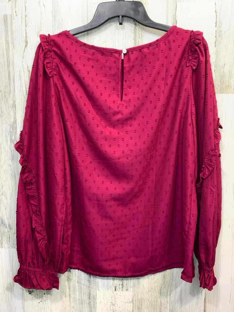 PRE-OWNED LOFT Size L Tops WINE SWISS DOT LONG SLEEVE Blouse