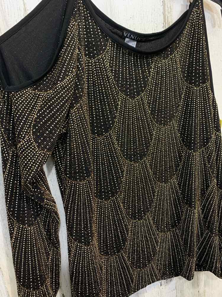PRE-OWNED VENUS Tops Size XL BLACK/GOLD STUDS COLD SHOULDERS TOP/BLACK/GOLD STUD