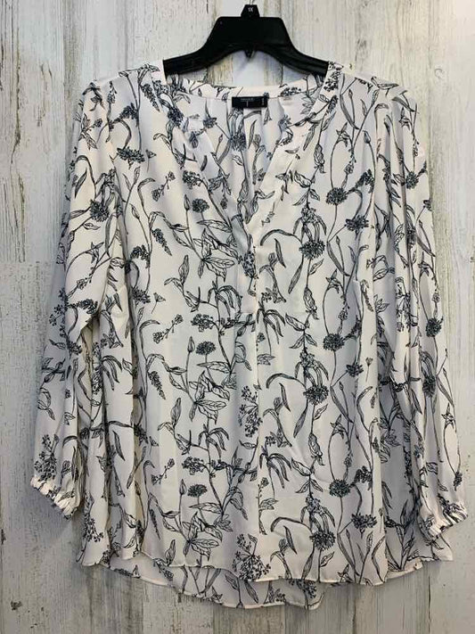 TAHARI PLUS SIZES Size 1X CRM/BLK FLOWERS LONG SLEEVES TOP