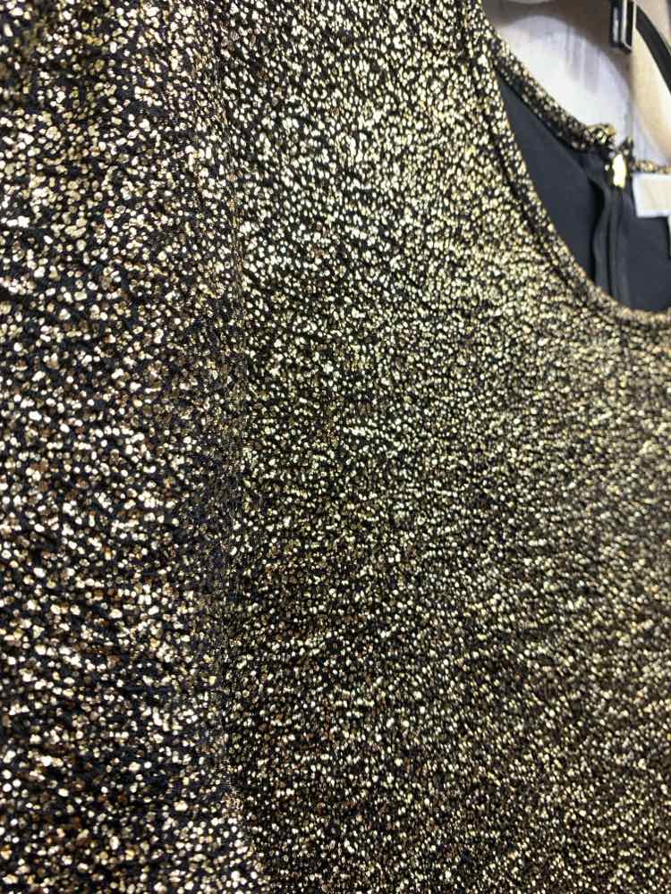 PRE-OWNED MICHAEL KORS Size L Tops BLK/GOLD SHORT SLEEVES METALLIC FOIL Blouse