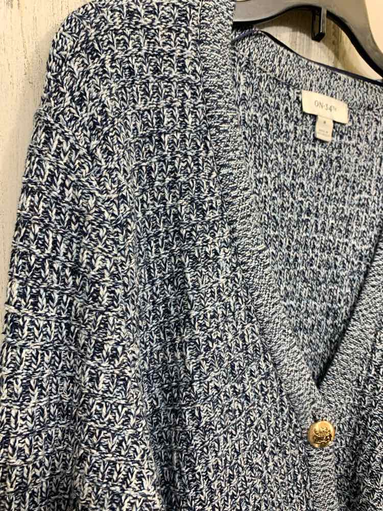 NWT ON 34TH Size M WHT/NVY/BLU WAFFLE KNIT LONG SLEEVES/MARLED BUTTON  Cardigan
