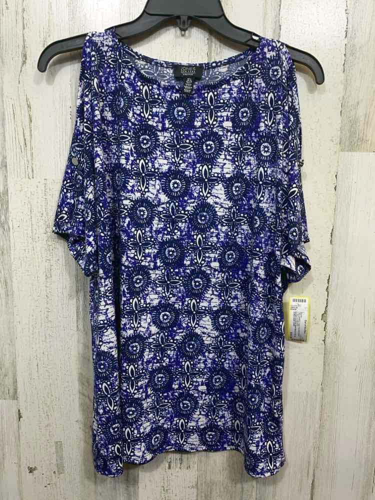 PRE-OWNED JONES NEW YORK/SHORT-SLEEVE BOATNECK TOP W/ MEDALLION PATTERN