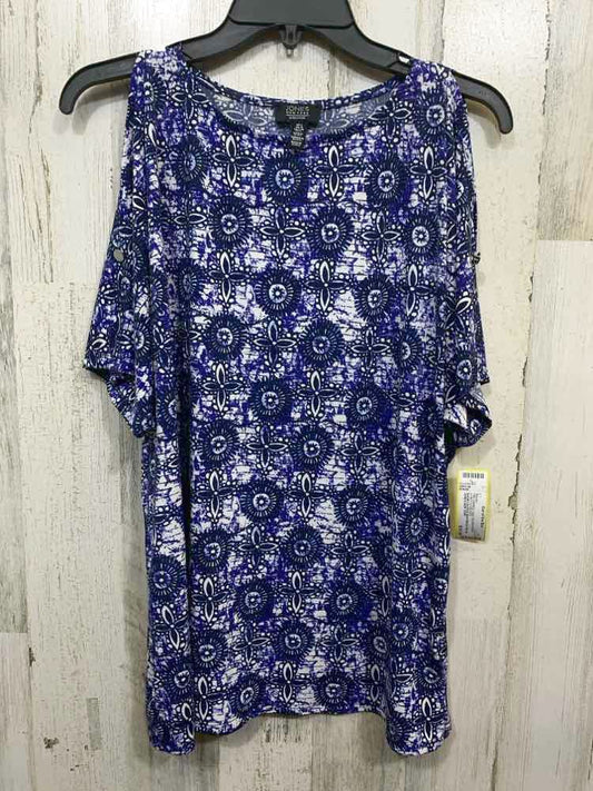 PRE-OWNED JONES NEW YORK/SHORT-SLEEVE BOATNECK TOP W/ MEDALLION PATTERN