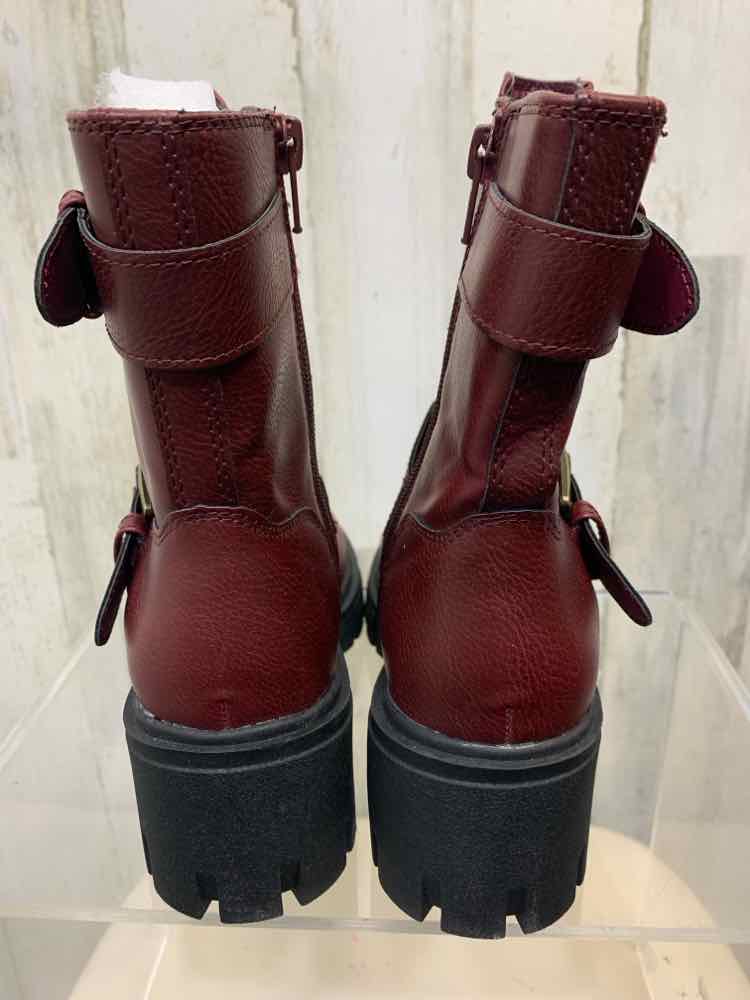 NWT SUN & STONE SHOES Shoe Size 5 MAROON Boots 2 BUCKLE W/ZIPPER BLOCK HEEL