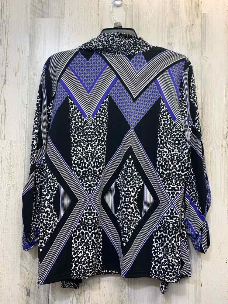 PRE-OWNED ELLEN TRACY Tops Size L BLACK/WHITE/PURPLE CHEETAH PRINT/2 PIECE TOP: