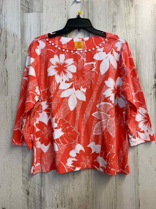 PRE-OWNED RUBY RD Tops Size PXL SALMON/WHT Floral LONG SLEEVES TOP