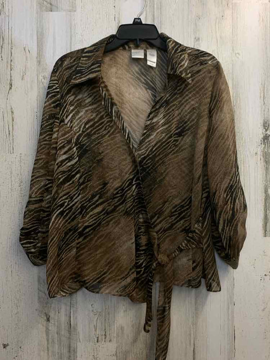EMMA JAMES Tops Size 16 Tan SHEER ZEBRA 3/4 LENGTH Shirt