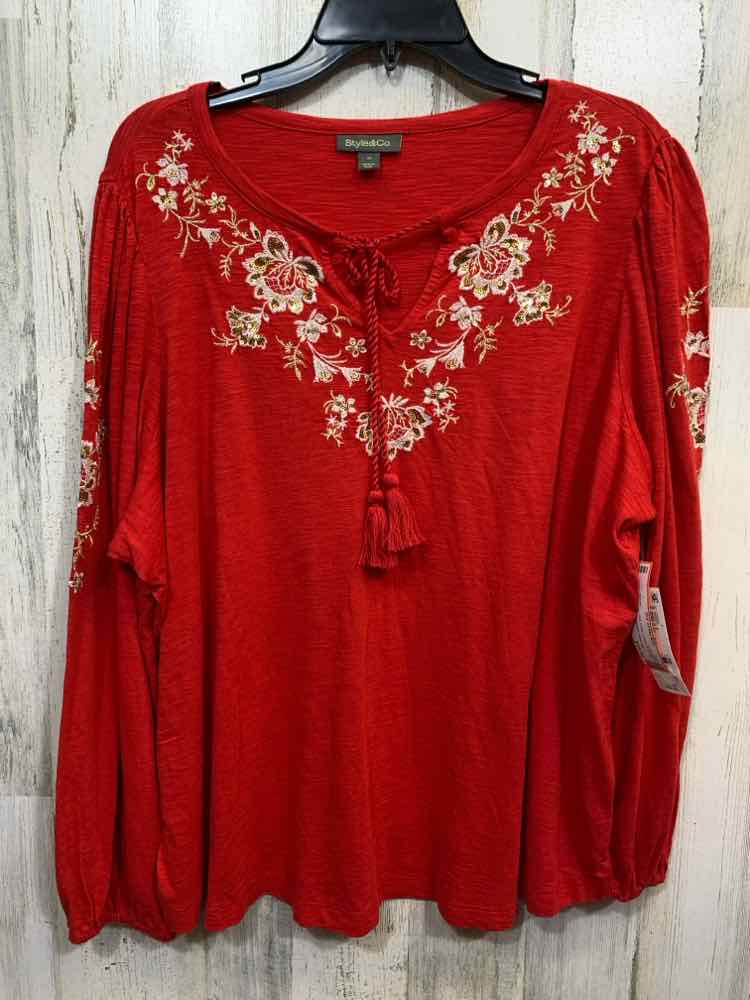 NWT STYLE & CO Tops Size 1X Red Floral LONG SLEEVE Blouse