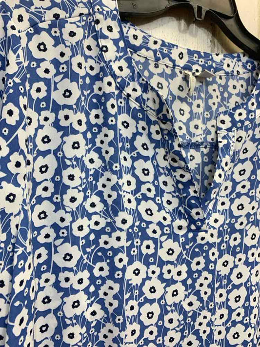 PRE-OWNED EST. 1946 Tops Size L BLK/WHT/BLU Floral 3/4  TABSLEEVE Blouse