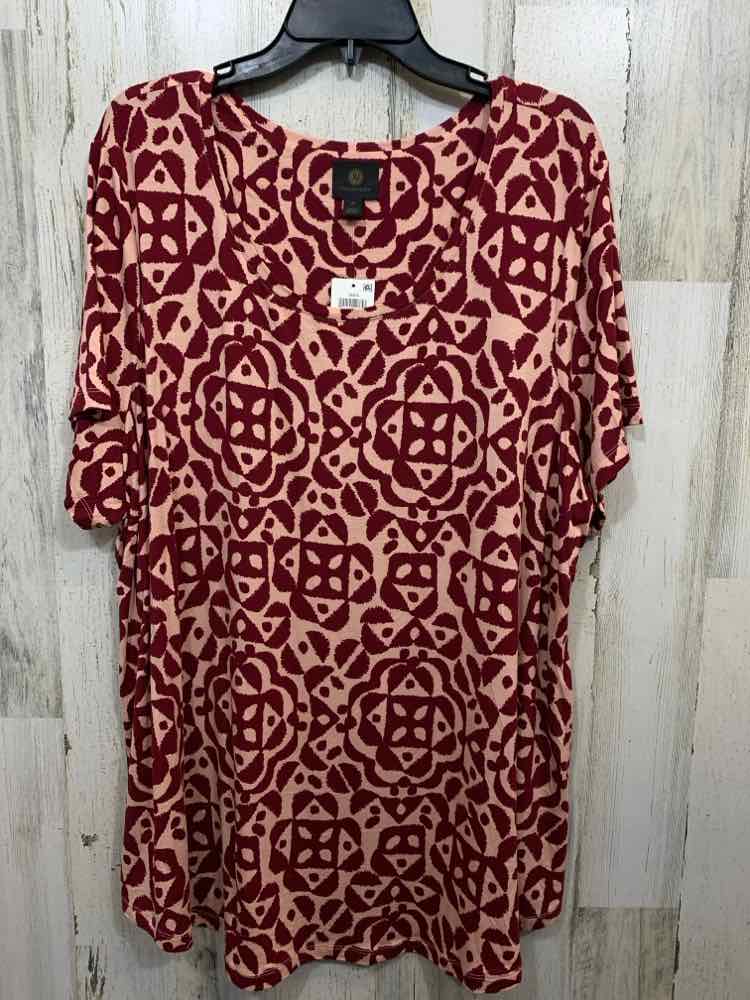 NWT JM COLLECTION Size 3X PLUS SIZES CORAL/BURGUNDY ABSTRACT TOP