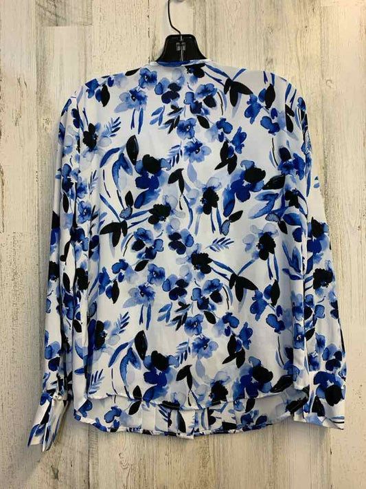 PRE-OWNED KARL LAGERFELD Tops Size XS BLU/WHT/BLK Floral LONG SLEEVES TOP