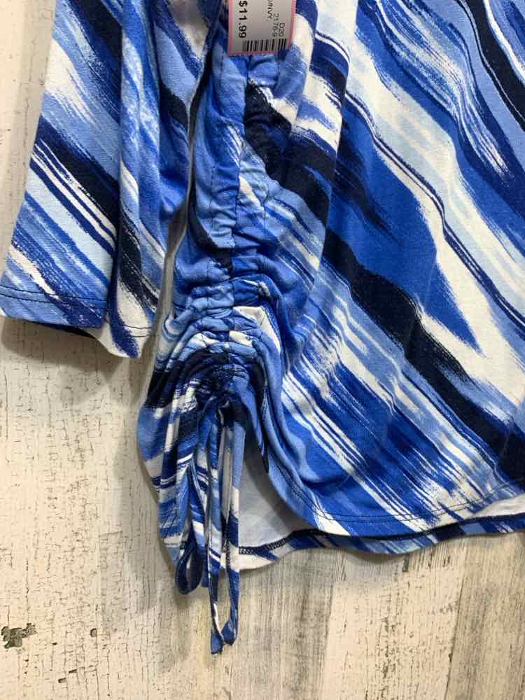 PRE-OWNED RUBY RD Tops Size L WHT/BLU/NVY STROKES 3/4 SLEEVE Blouse